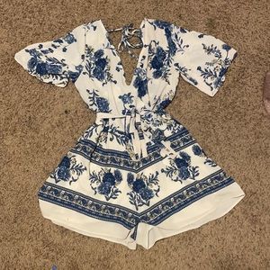 Francescas floral Blue and white Romper